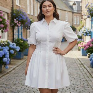 Tuckernuck White Puff Sleeve Button Front Cotton Mini Dress Delaney XXL NWT